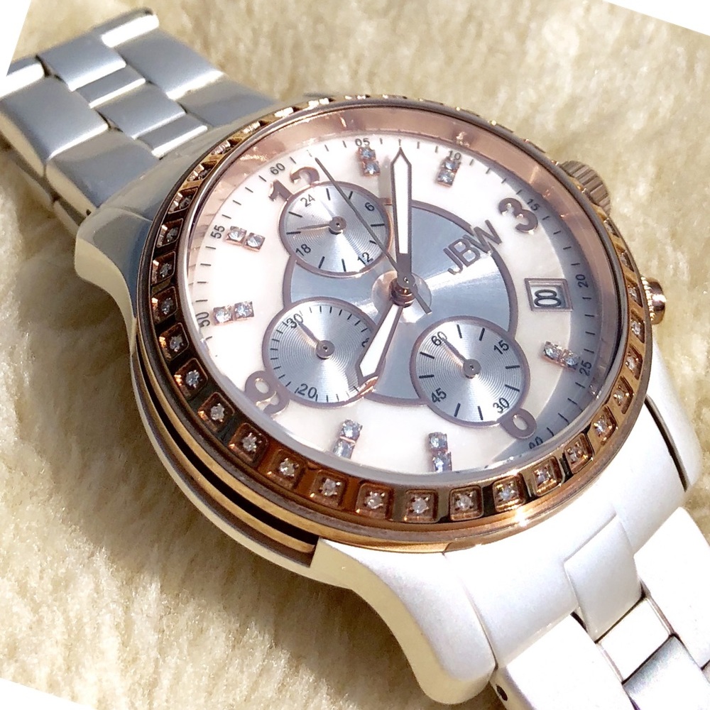 💎JBW Diamond & Swarovski crystal 18k rosegold watch mother of pearl